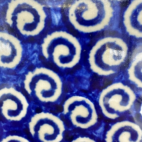 Handmade Boleslawiec Polish Pottery Heart-Shaped Plate Blue White Swirl Design - Picture 2 of 7